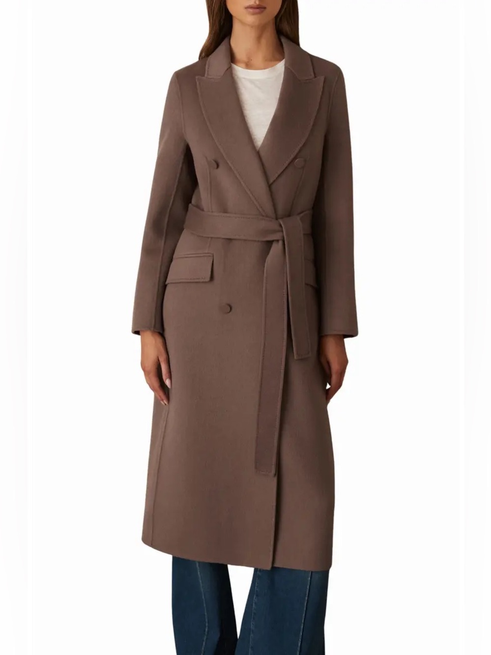 Reiss Women's Brown Maeve Belted Double Breasted Wool Blend Coat US 0